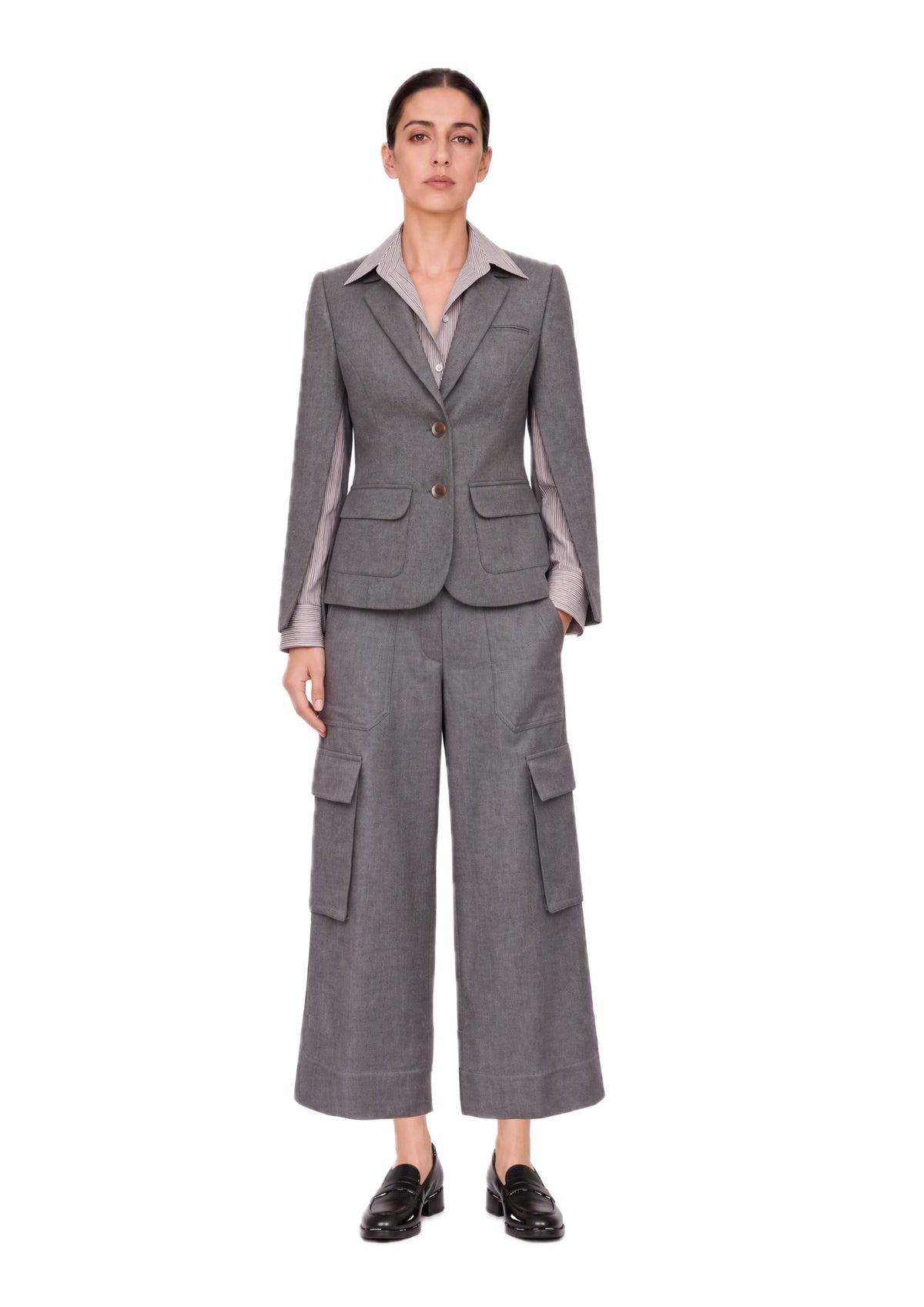 GREY GABARDINE CARGO PANTS