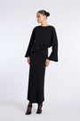 BLACK BIAS-CUT MIDI SKIRT