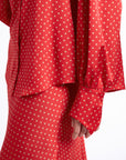 BLUE POLKA DOT BIAS-CUT MIDI SKIRT