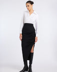 BLACK AND WHITE DRAPED DRESS