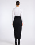 BLACK AND WHITE DRAPED DRESS