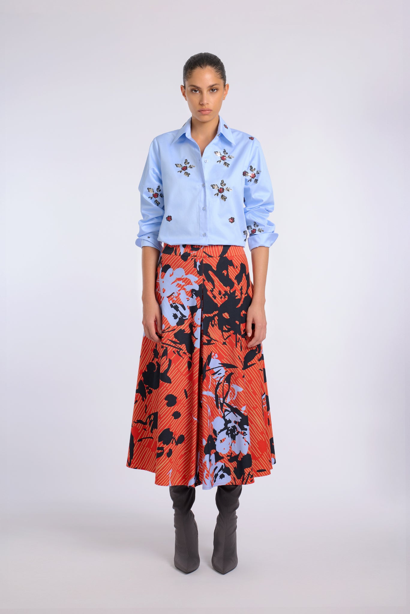 FLORAL SKIRT WITH PLEATS
