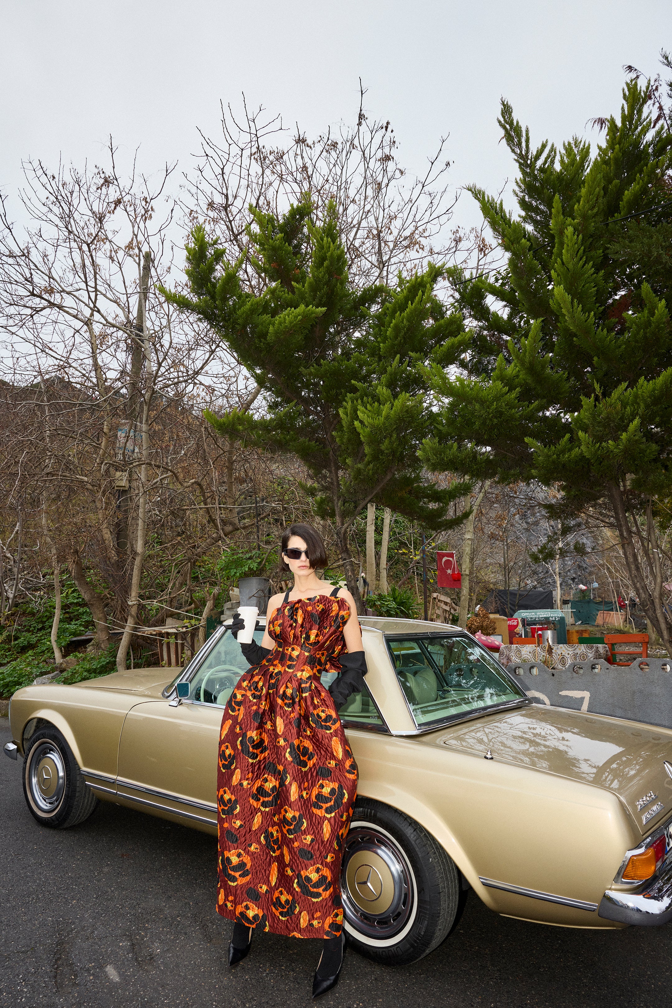 Pleated Brocade Dress