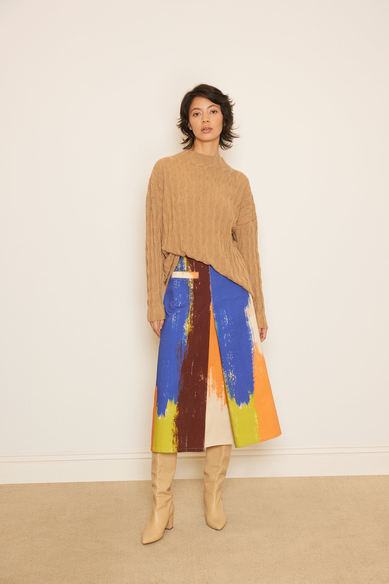 Brushstroke Printed Denim Skirt