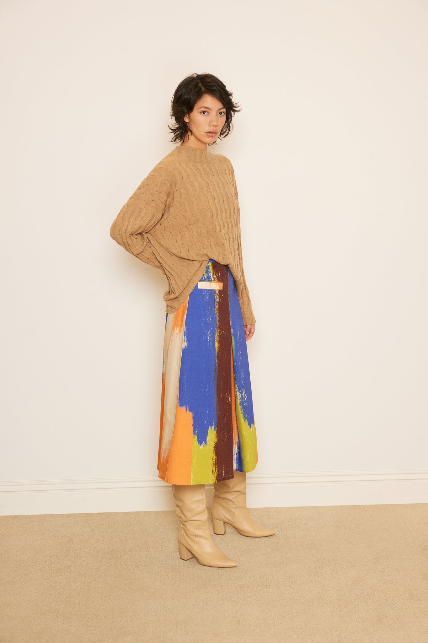 Brushstroke Printed Denim Skirt