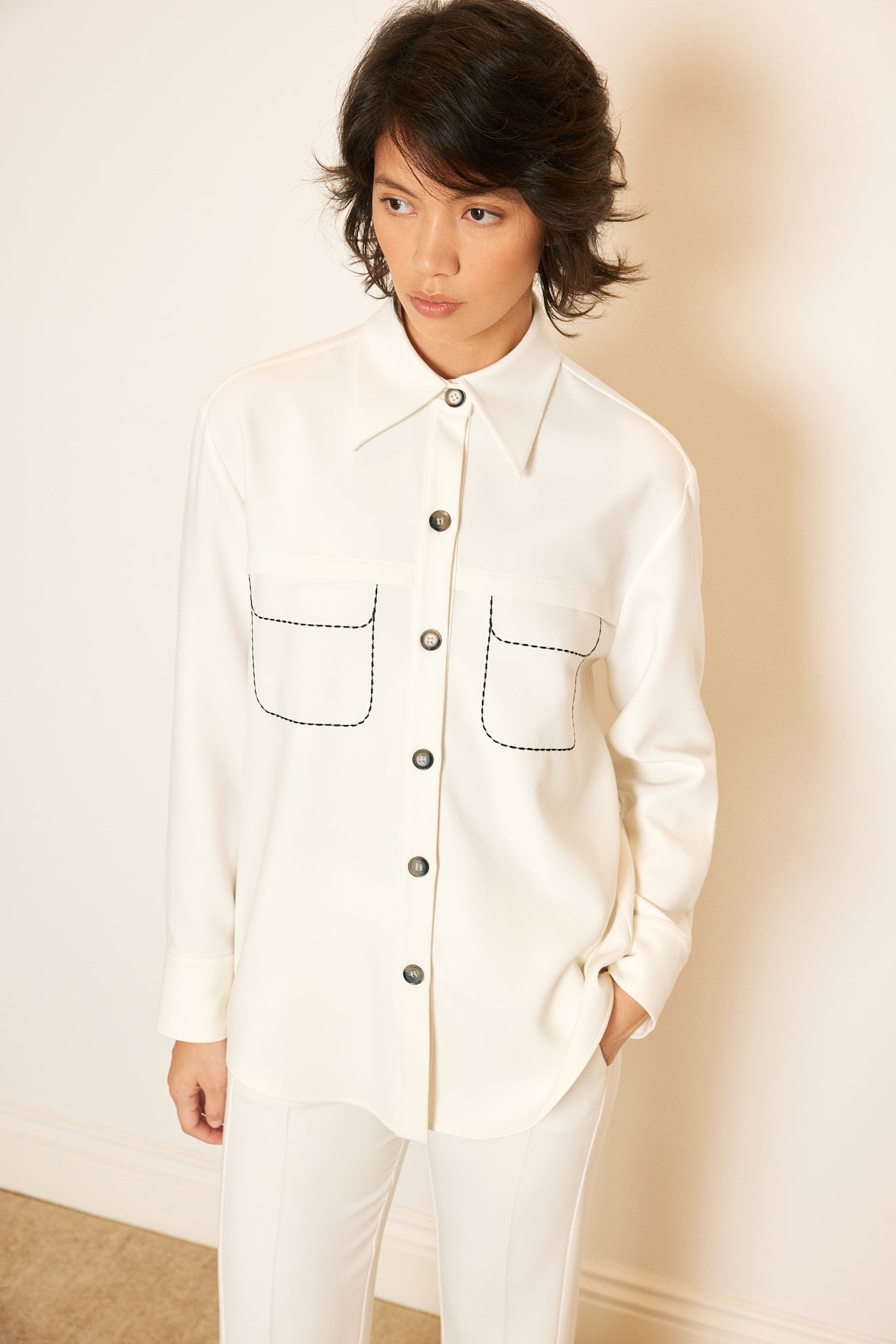 Overshirt with Pocket Embroidery