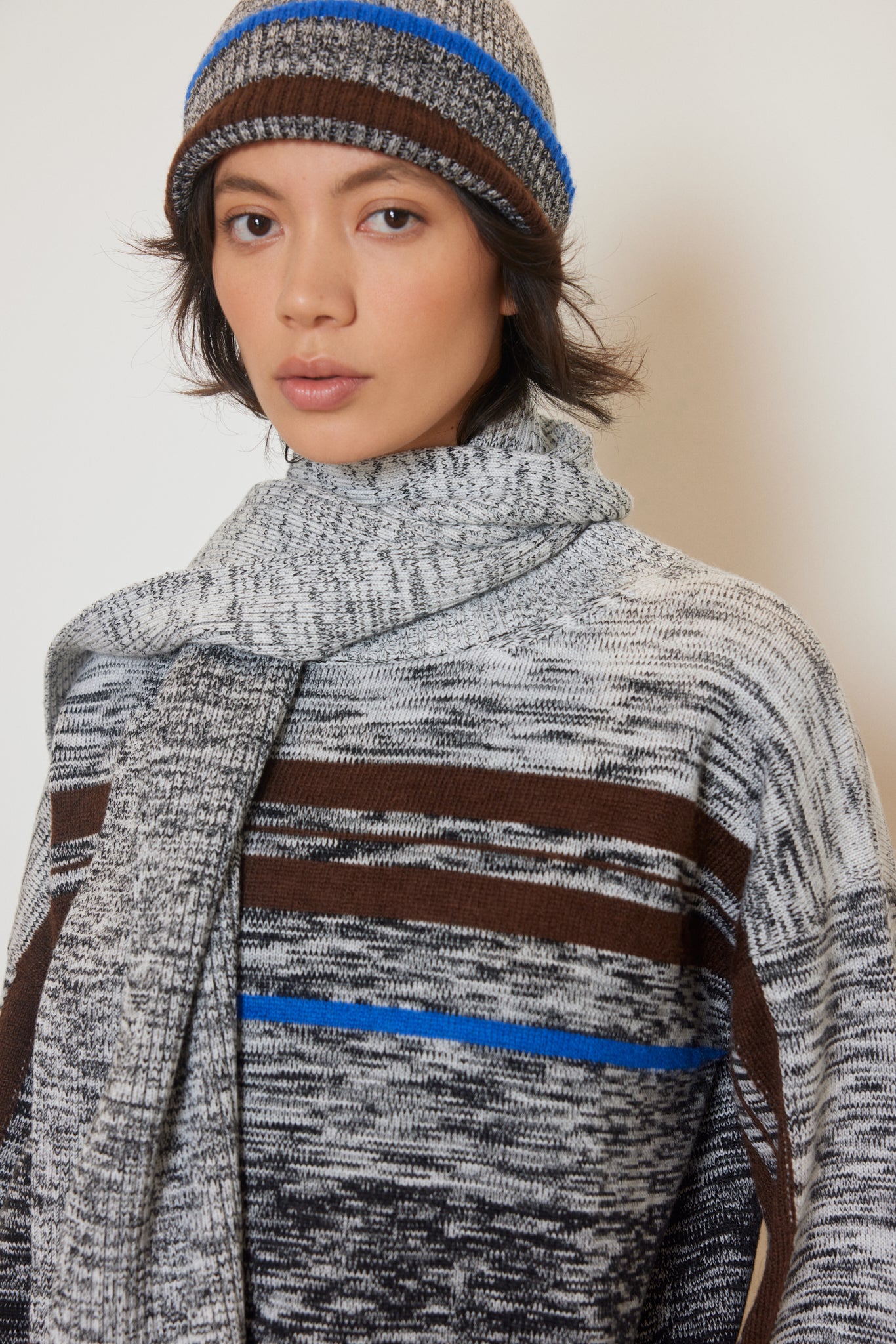 Unisex Mohair Striped Wool Scarf