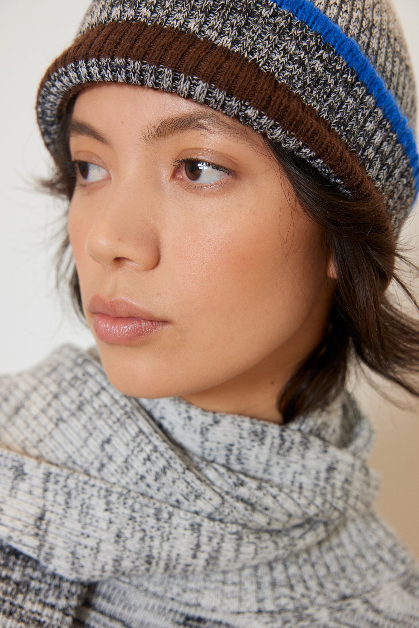 Unisex Mohair Striped Wool Beanie by