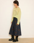 Rose Embroidered Denim Skirt