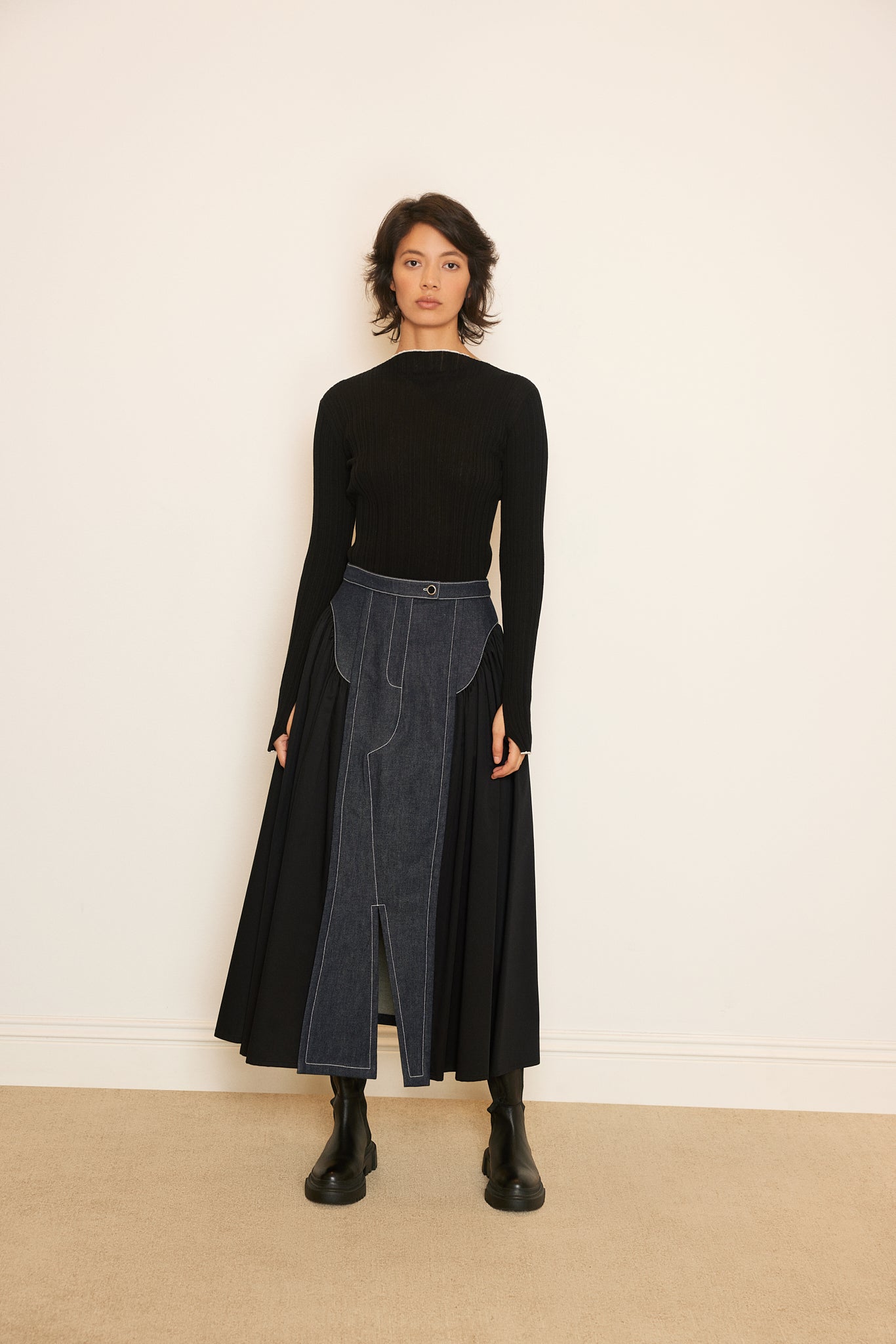 Denim and Poplin Cowboy Skirt