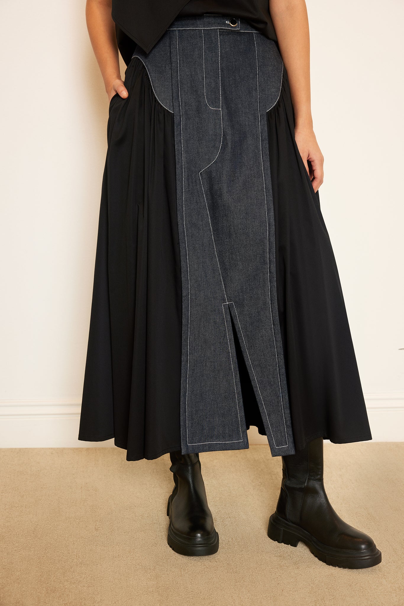 Denim and Poplin Cowboy Skirt