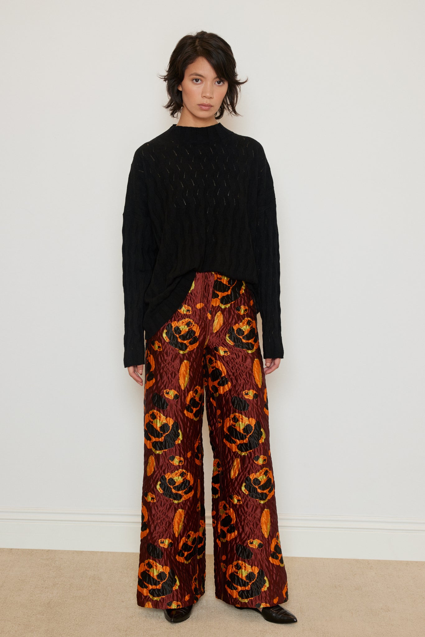 Rose Printed Brocade Pants