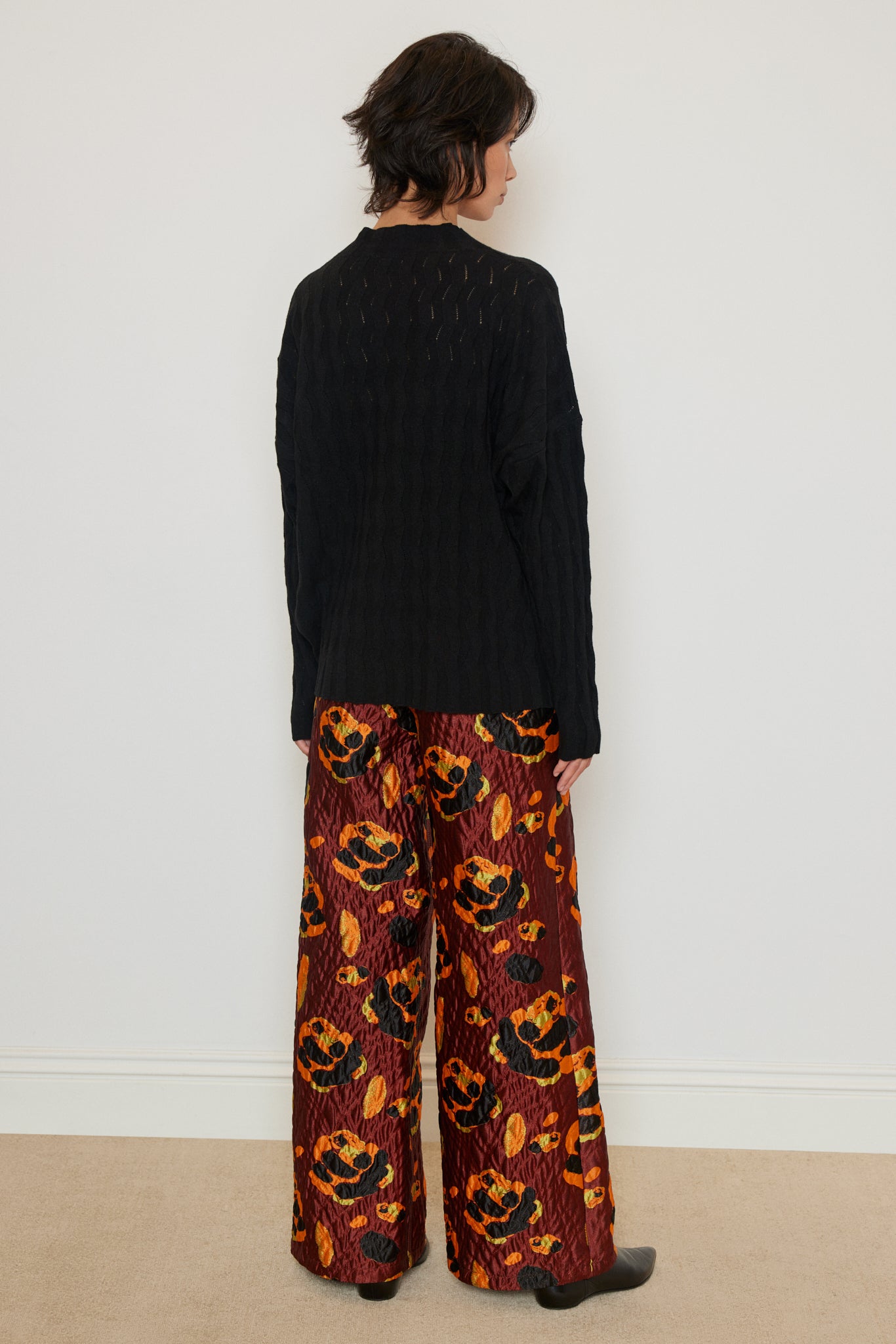 Rose Printed Brocade Pants