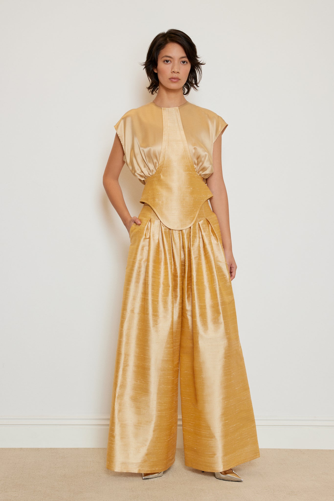Pleated Shantung Pants