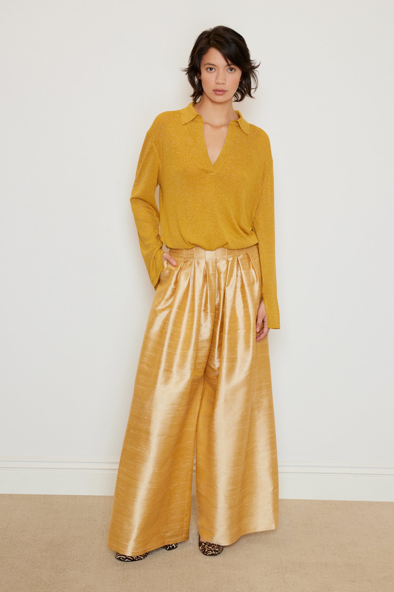 Pleated Shantung Pants