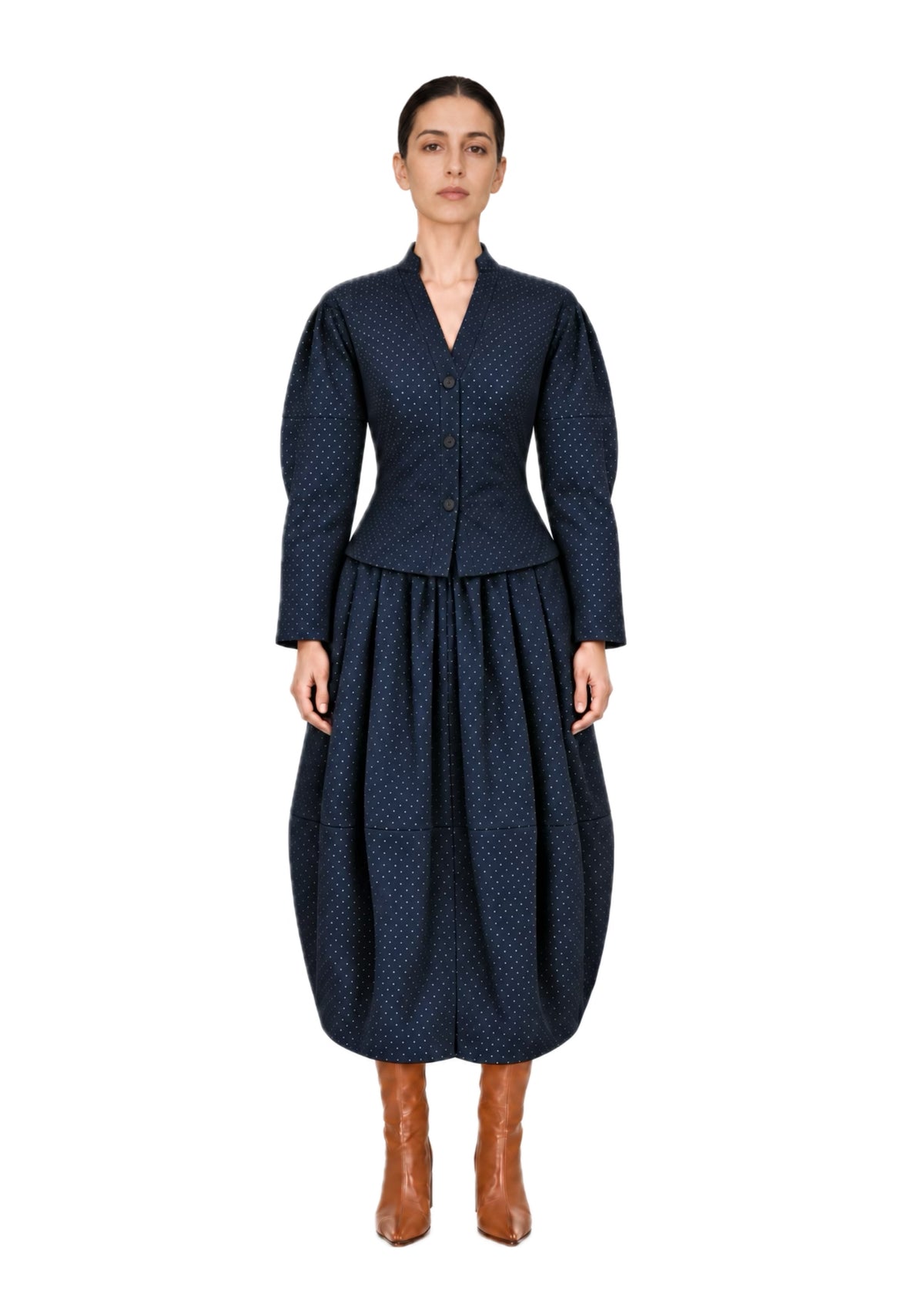 LIVIA NAVY BLUE SHIRT WITH WHITE POLKA DOTS