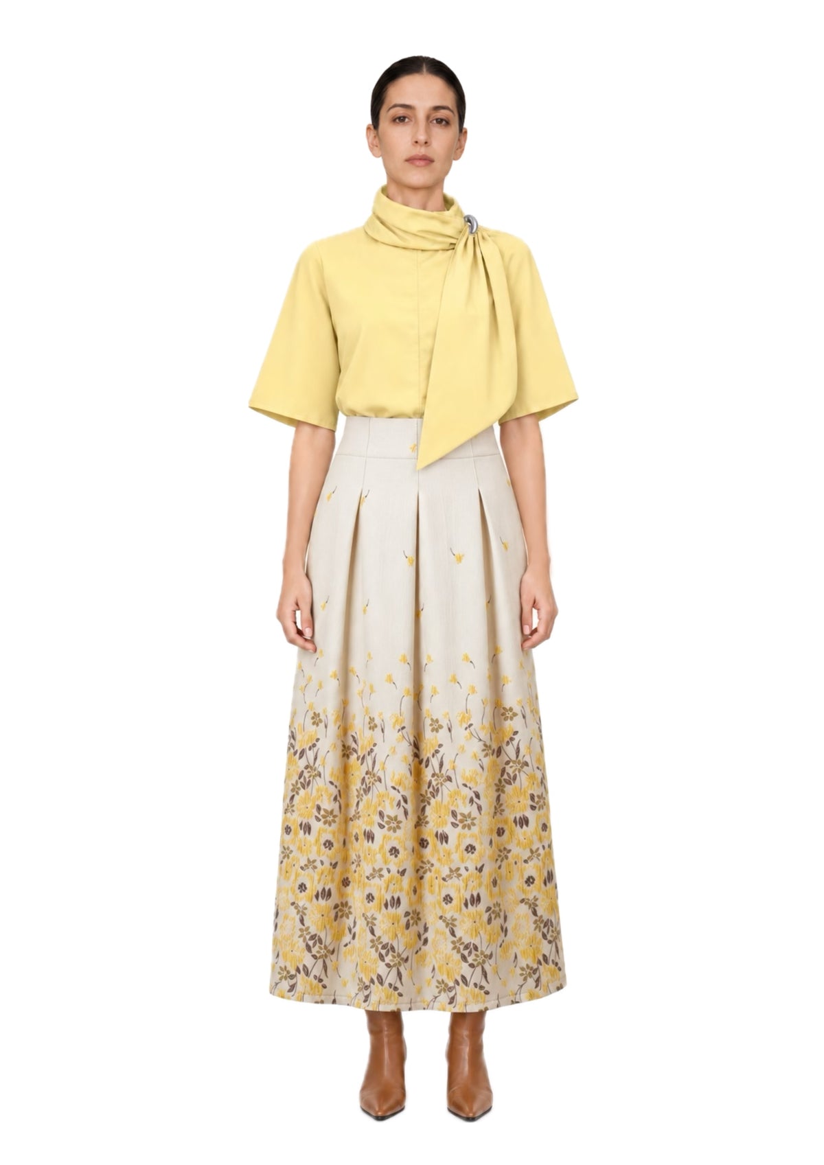 LILYUM BUTTER YELLOW SCARF NECK BLOUSE