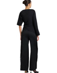 BLACK BEGONYA BLOUSE WITH SLIT SLEEVE DETAIL