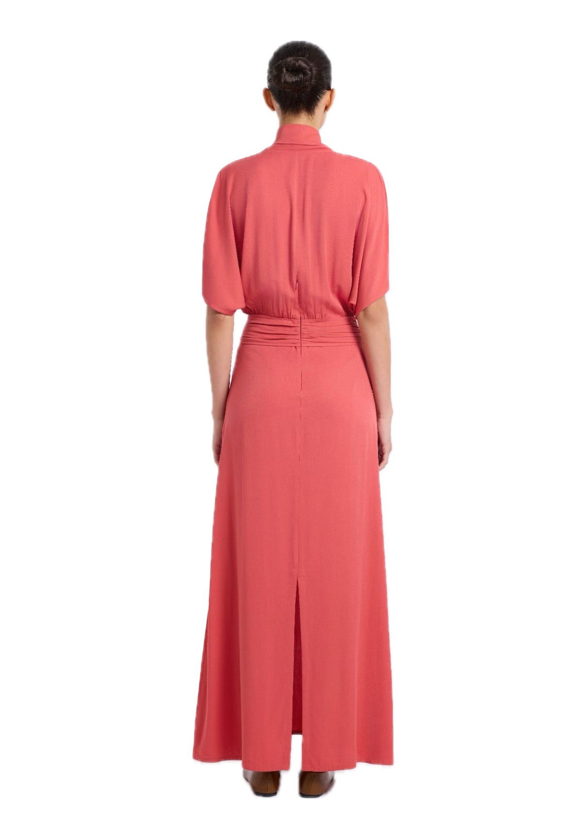 CORAL DRESS WITH SHAWL DETAIL