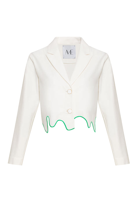 Boxy Jacket with Wave Cut-Out Embroidery