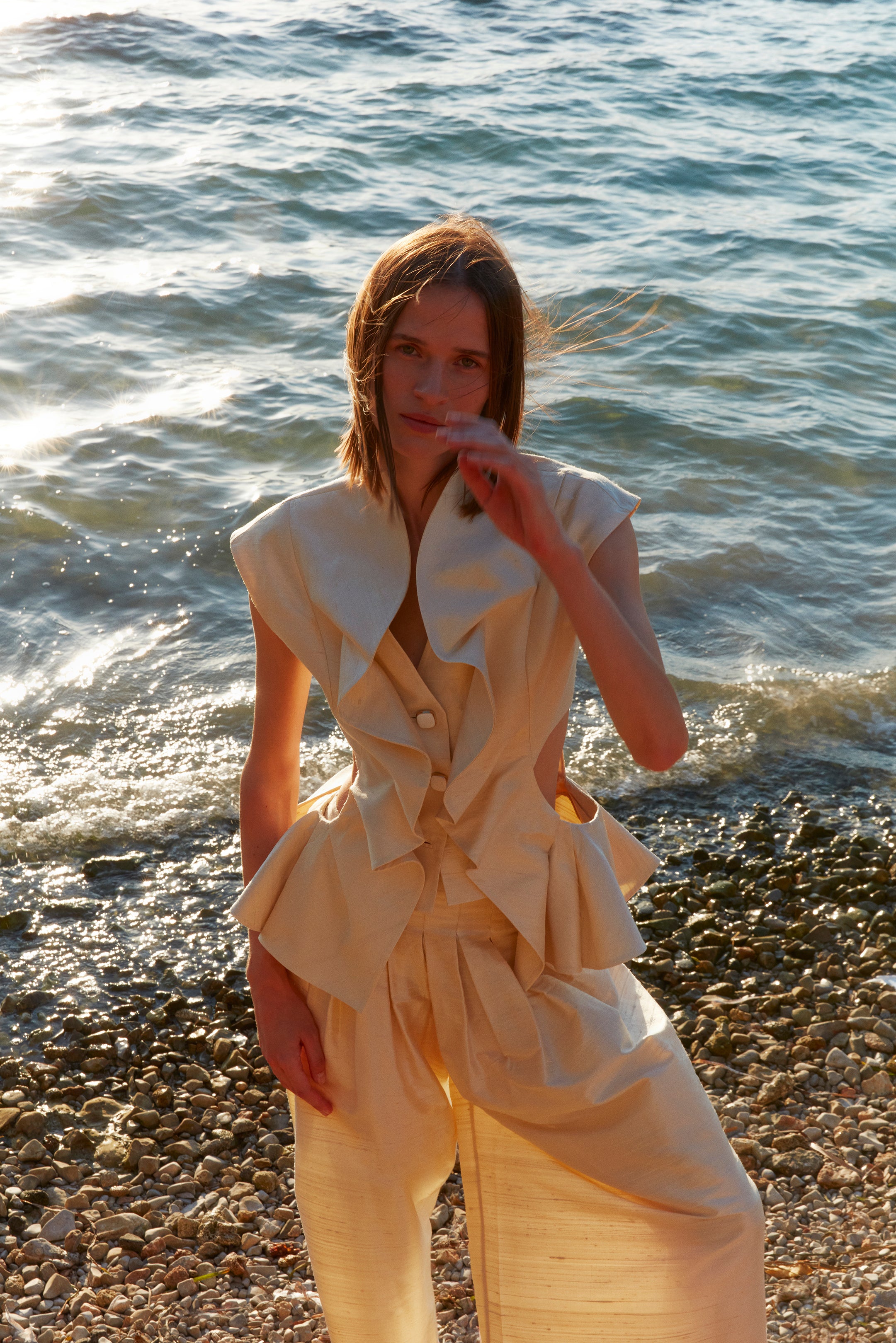 Pleated Shantung Pants