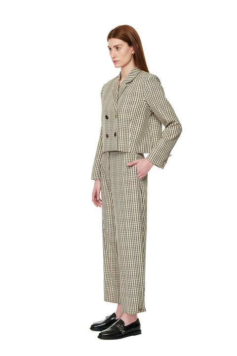 Ecru Plaid Carrot Pants