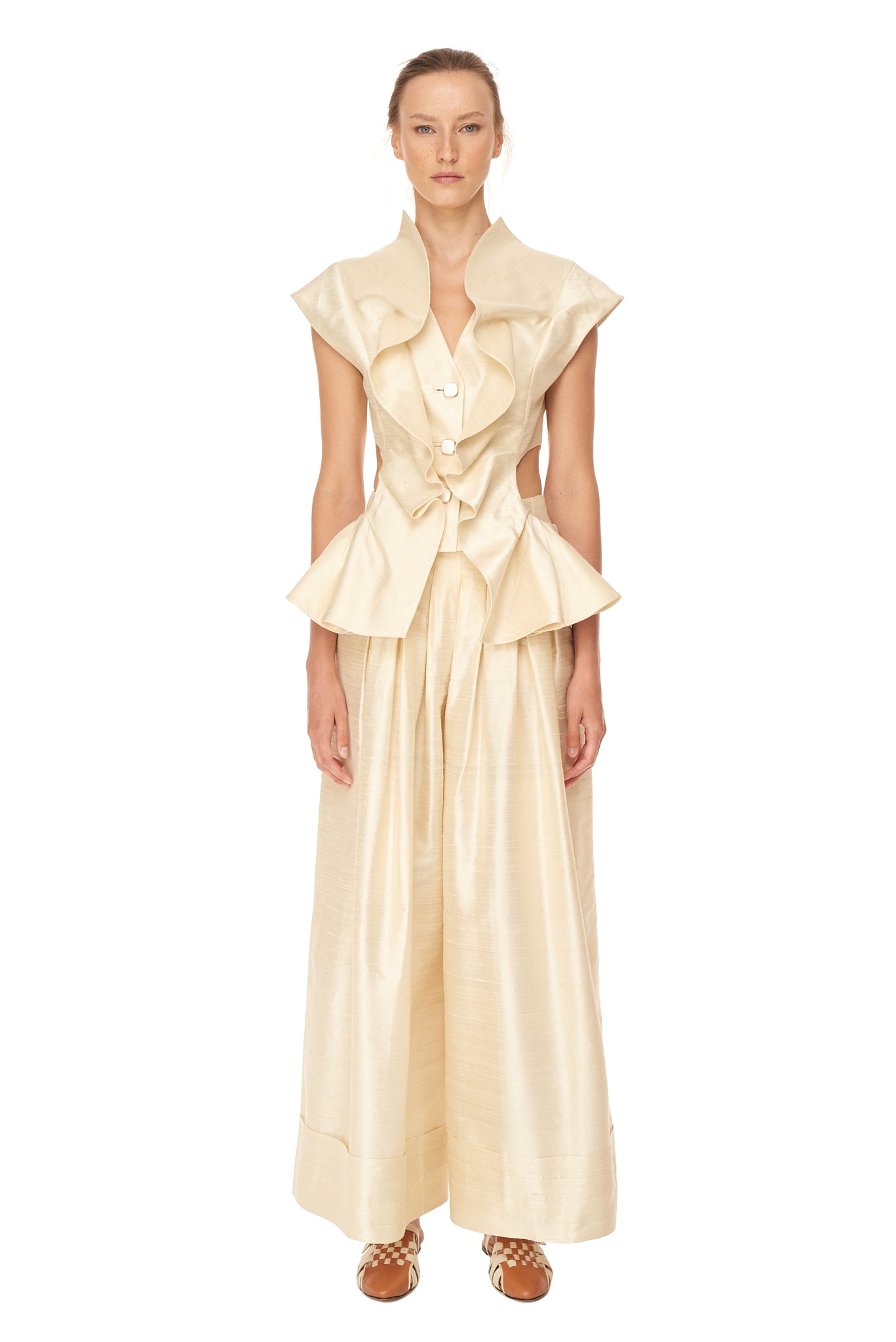 Pleated Shantung Pants