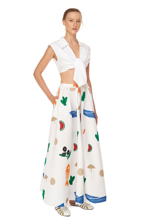 Ruched Cloche Skirt with Bodrum Embroidery