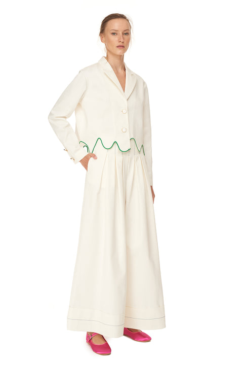 Boxy Jacket with Wave Cut-Out Embroidery
