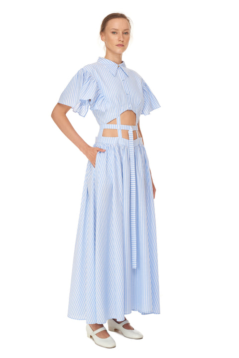 Ruffled Shirtdress with Lattice Detail